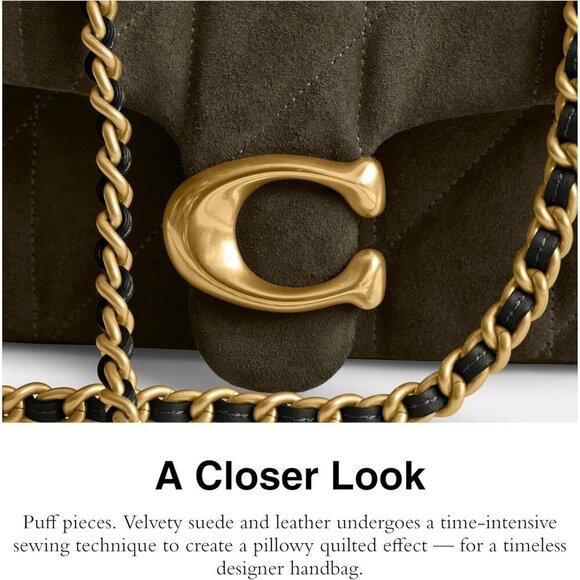 Coach Womens Olive Suede 100% Cow Leather Imported Push Lock Tabby Shoulder Bag - Picture 4 of 6